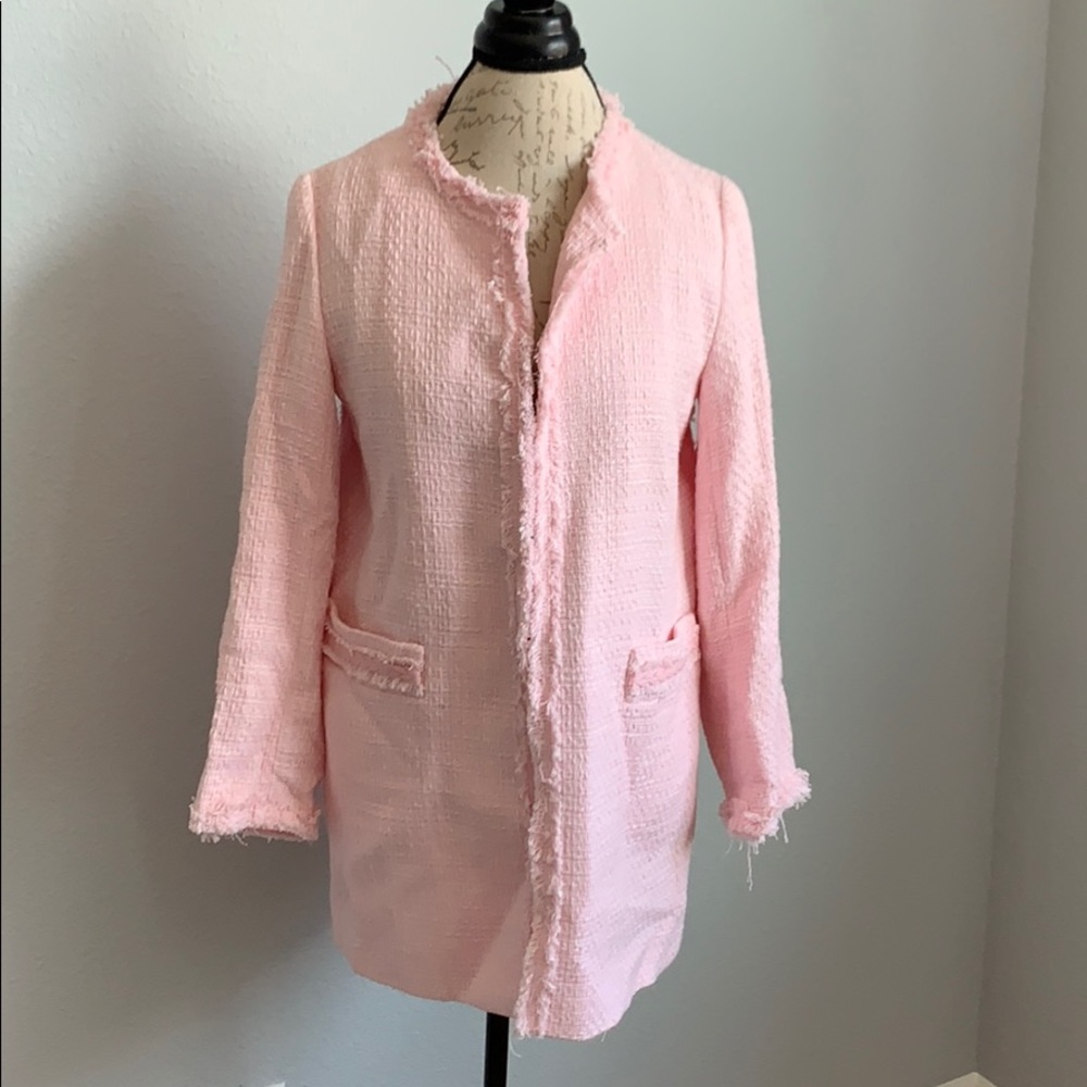 SOLD-Zara Light Pink Textured Tweed Frock Jacket - Picture 6 of 8